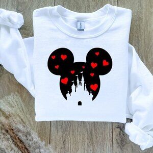 Disney Mouse Ears Castle with hearts Sweatshirt Sweater Hand Crafted